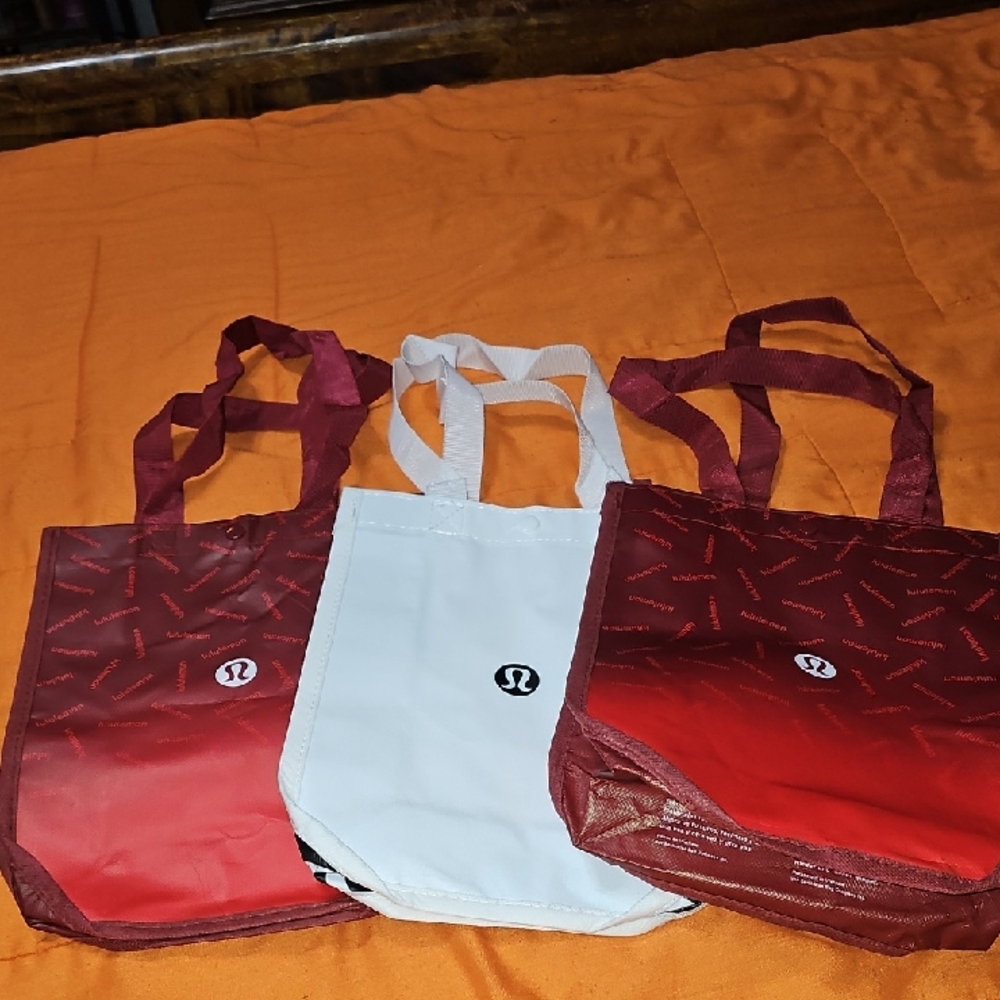Lululemon Reusable Tote Bags. Snap Closure. 3 Different Bags!!